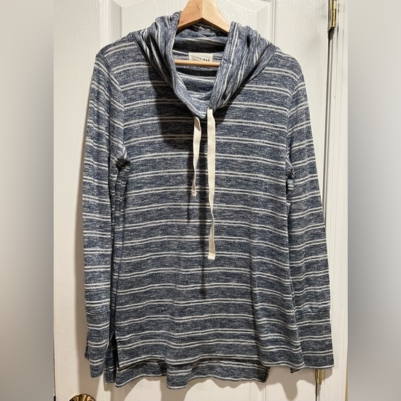 Olive and Oak Striped Sweater Cowl Neck Women's medium Blue White Long Sleeve - Picture 1 of 5